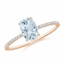 ANGARA Thin Shank Cushion Cut Aquamarine Ring With Diamond Accents - £554.53 GBP