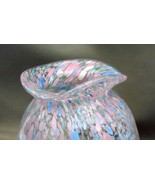 Hand Blown Art Glass Pik Blue Speckled White Hat Bowl  signed Anne - $19.99