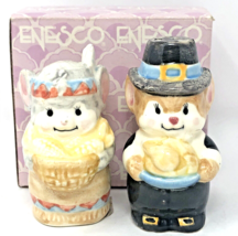 VTG 90s Thanksgiving Pilgrim &amp; Indian Mouse Salt &amp; Pepper Enesco Shakers w/Box - £13.58 GBP