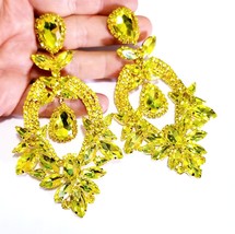 Rhinestone Pierced Earrings, Oversized Chandelier Earrings, Yellow Drop ... - £36.36 GBP