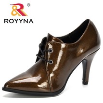ROYYNA 2020 New Designers Lace Up Women Pumps Pointed Toe Shoes High Heel Patent - £44.08 GBP