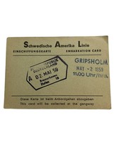 Schwedische Amerika Linie/ Swedish America Line Embarkation Card 1959 Gr... - $12.00