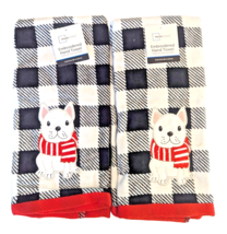 White English Bulldog Hand Towels Embroidered Applique Buffalo Checks 2p... - $18.97