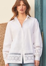 Sosandar Ricamo Dettaglio Popeline Cotone Camicia IN Bianco UK 14(FM124-9) - £33.96 GBP