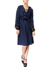 KOBI Womens Navy Blue Damaris Black Lace Trim Ruffled Peasant Sheath Dress SMALL - £27.73 GBP