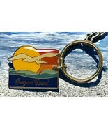Vintage Oregon Coast Keychain Ocean Beach Sunset Seagull Enamel Gold Tone - £11.78 GBP