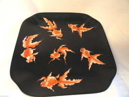 Oriental Asian Koi Plate Black 9.25 iches Signed - £55.63 GBP