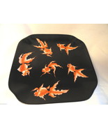 Oriental Asian Koi Plate Black 9.25 iches Signed - $69.99