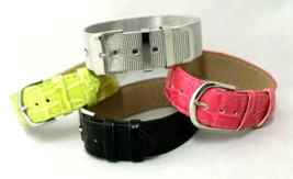 WATCH BANDS SET OF 4  BLACK, PINK, GREEN  &amp; SILVER METAL Faux Leather Si... - $9.46