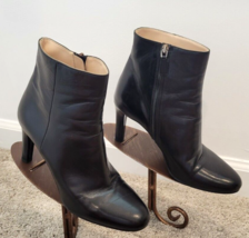 PRADA Black Leather Side Zip Booties with High Thin Block Heel - Size 39.5 - $289.99