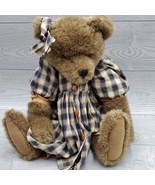 Boyd&#39;s Bears Eugenia in Navy &amp; Beige Plaid Dress 16&quot; Jointed Teddy - $26.45 CAD