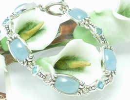 Sterling Silver Blue Jade Blue Topaz Toggle Bracelet 7.5&quot; - $139.00