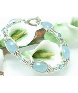 Sterling Silver Blue Jade Blue Topaz Toggle Bracelet 7.5&quot; - €121,57 EUR