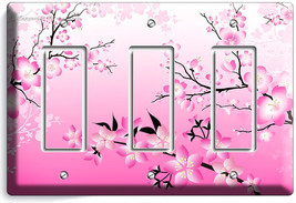 Japanese Pink Sakura Cherry Flowers Blossom Triple Gfci Light Switch Plate Cover - £13.21 GBP