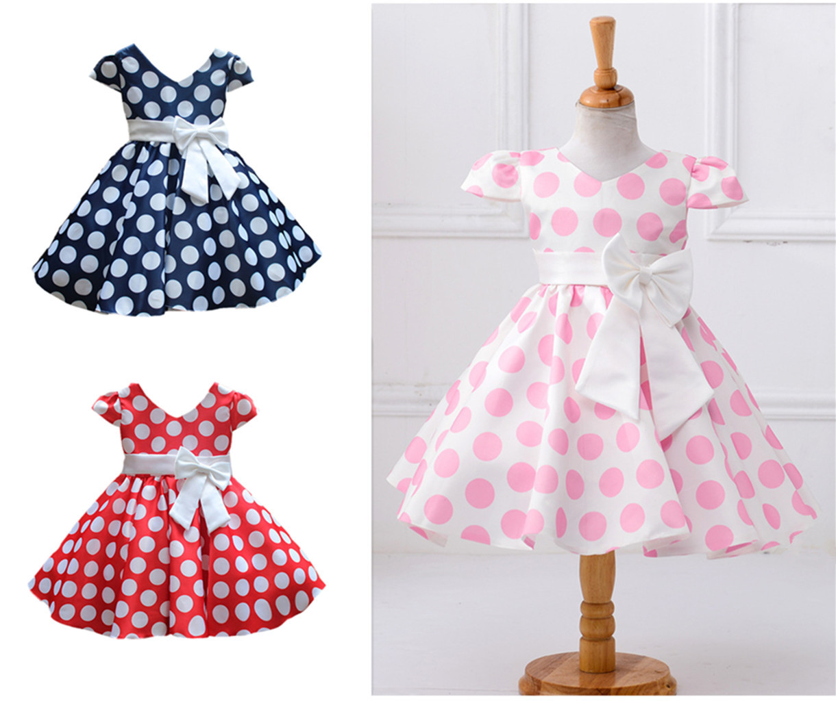 Baby Girls Princess Tutu Dress Casual Puff Polka Dot Bow Skirt 2-10 Years