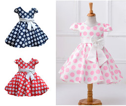Baby Girls Princess Tutu Dress Casual Puff Polka Dot Bow Skirt 2-10 Years - £15.95 GBP