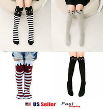 Toddlers Kids Girls Cotton Cat Striped Knee High Socks 2-7Y - £6.24 GBP