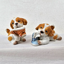 Homco Puppies w Shoes Spaniels Lot of 2 Brown White Figurines #1405 Vtg Ceramic - £6.89 GBP