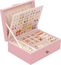 Pink Jewelry Box For Earrings Necklace Jewelry Organizer Large, Girls Earring - £28.49 GBP