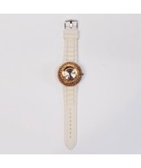 Gold Rhinestone Bezel Women&#39;s Watch Charming Charlie White Band *WORKS G... - €12,17 EUR