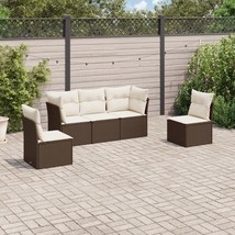 5 Piece Patio Sofa Set with Cushions Brown Poly Rattan - $8,641.65 MXN
