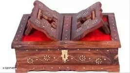book reading stand box Wooden Rehal Box with Brass Inlay  work - $80.49