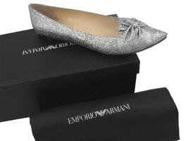 NEW Giorgio Armani Shoes (Flats)!  US 5.5  Euro 35.5  Silver Brocade with Bow - £150.21 GBP