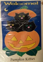 Pumpkin Kitties Halloween Appliqué Flag 28&quot; X 40&quot;. New Cute Outdoor Decor - £10.34 GBP