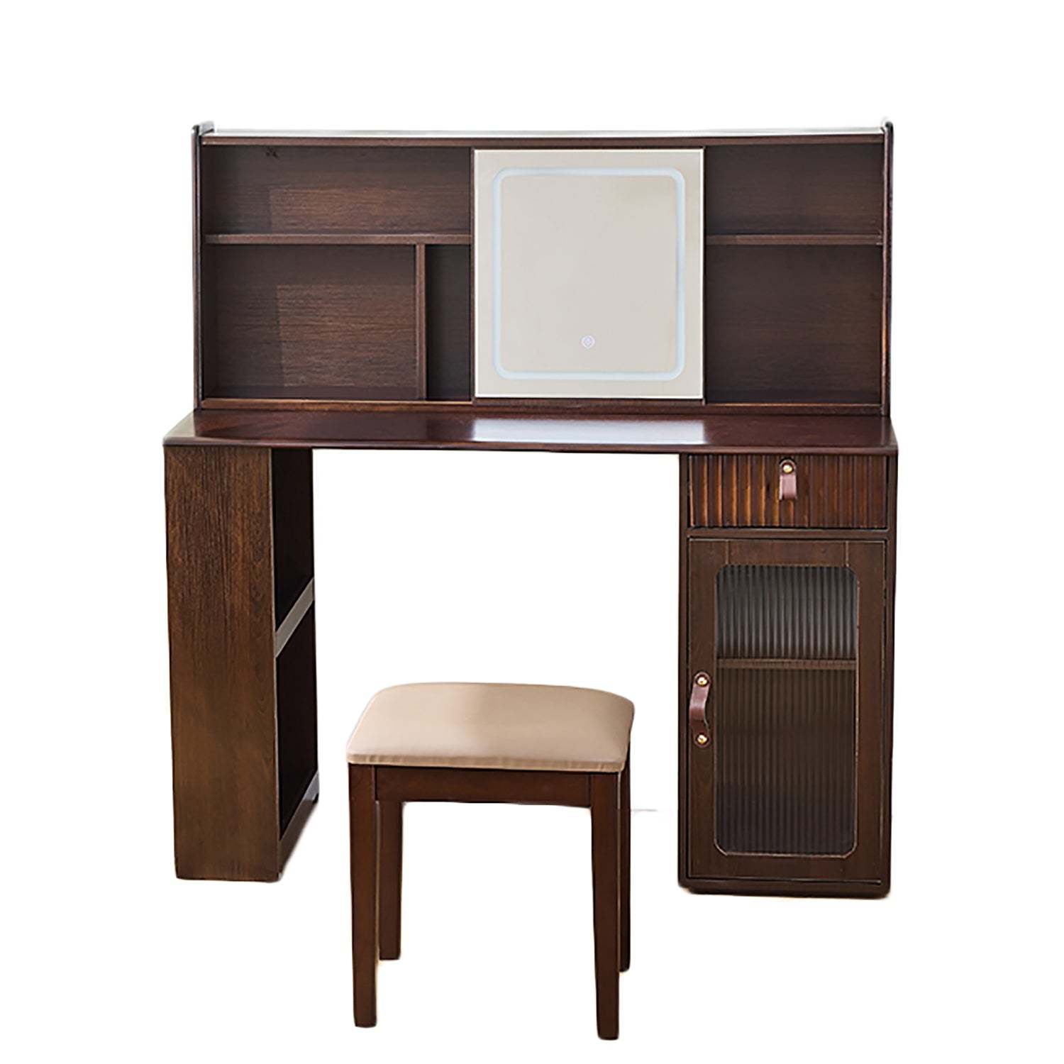 Modern Walnut Makeup Vanity Desk: Lighted Mirror & Storage Item image 10