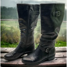 White Mountain Chip Riding Boots Womens Size 7.5 M Knee High Black Faux Leather - £17.54 GBP