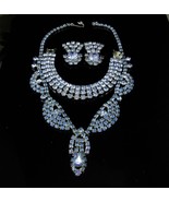 Stunning Blue Necklace Rhinestone earrings Bracelet Parure Vintage costu... - £123.74 GBP
