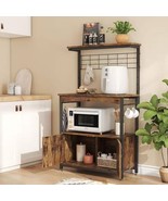Industrial Kitchen Metal Wood Bakers Rack Microwave Cart with Storage Ca... - $225.95