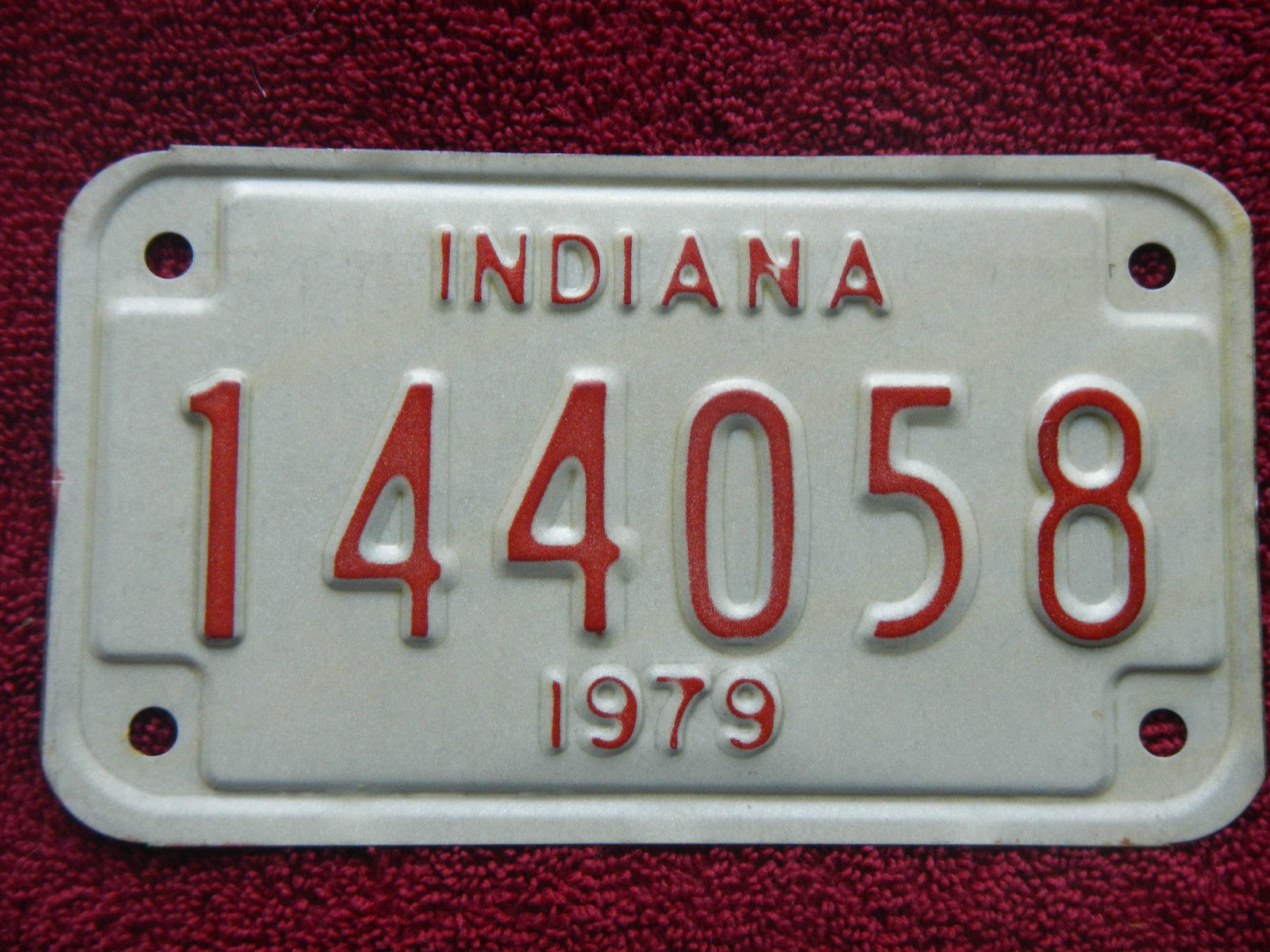 INDIANA MOTORCYCLE LICENSE PLATE 1979 79 # 144058 - $5.26
