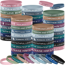60 Pieces Christmas Religious Silicone Bracelets Christian Rubber Bible Verses W - £17.67 GBP