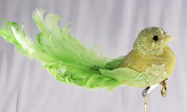 Bird Clip On Ornament Lime Green Long Tail Feather Christmas Sparkle Gli... - $13.48