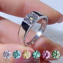 1-3ct Real Moissanite Ring For Men Classic Color Blue Pink Yellow Green Cyan  Di - £105.35 GBP