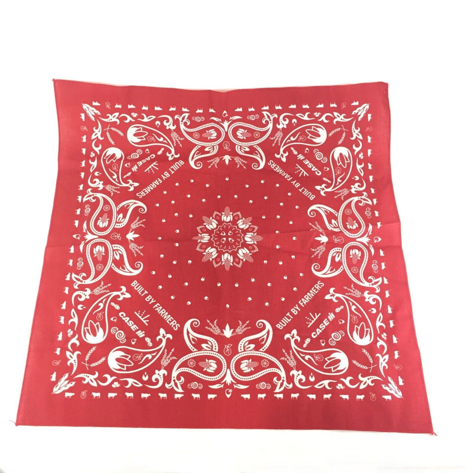 Primary image for New Case Red & White Bandana w Cows Built By Farmers Cow Border Corn Wheat