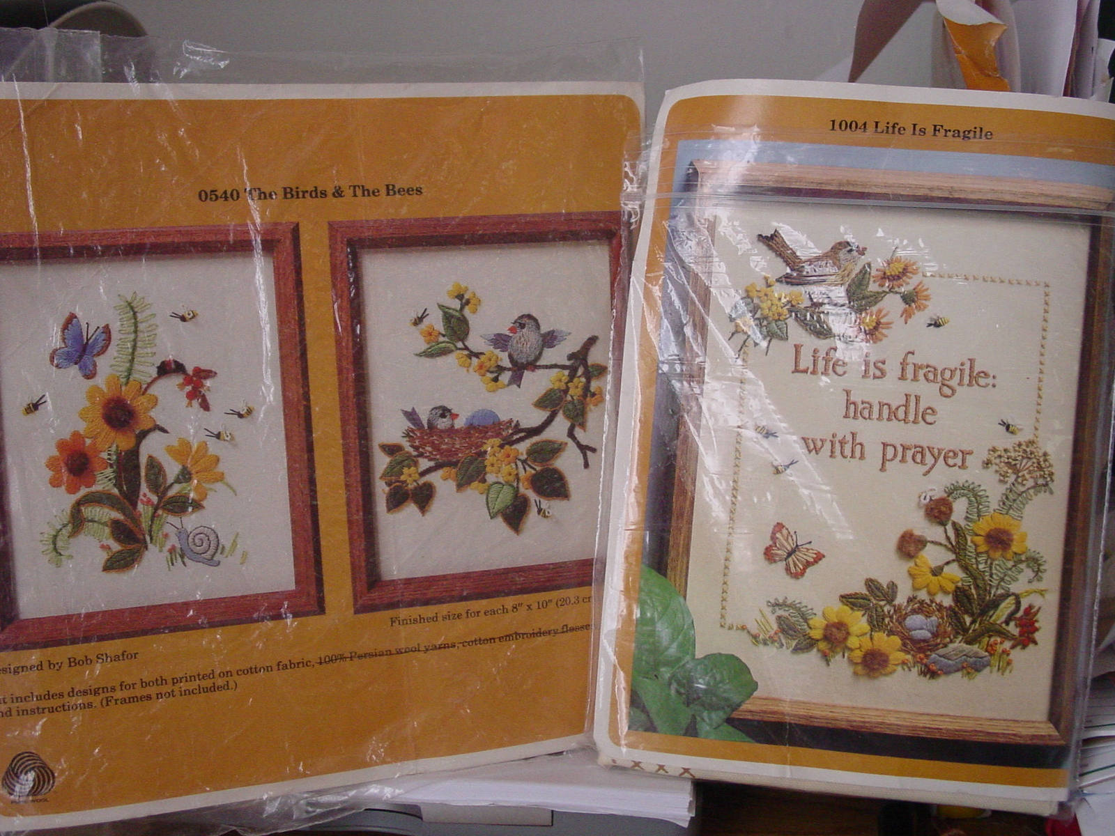 Two Crewel Kits, Missing Yarn, Threads - Printed Canvases with Instructions - $2.49