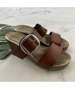 Yokono Womens Wedge Sandals Size 7.5 Brown Wide Leather Straps Big Buckle - $48.73 CAD