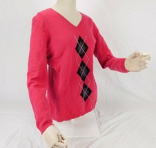 Cashmere By Charter Club Women Pink Argyle Sweater Pullover V Neck 2-ply... - $29.99