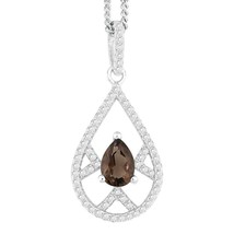 Sterling Silver .69 Pear Smoky Quartz with .504 ct White Topaz Necklace - £117.21 GBP