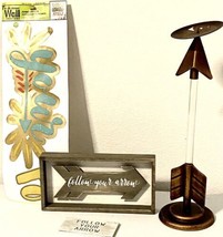 Follow Your Arrow Home Decor Lot Bronze Tone Metal Arrow Candlestick Sign Wall - £23.98 GBP