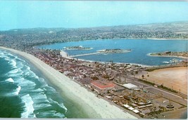 Aerial View Mission Beach Boardwalk Giant Dipper San Diego California Postcard - £7.09 GBP