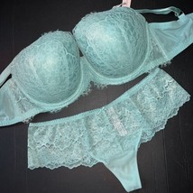 Victoria&#39;s Secret 38D,38DDD Bra Set L Thong Mint Green Lace Foiled Dream Angels - £69.91 GBP