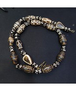South Asian burmese antique Dzi Patterns pumtek petrified wood beads Nec... - $3,115.08 MXN