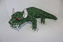 BEADWORX Grassroots Glass Beaded Dragon Sculpture Art Green White 10&quot; L ... - $748.67 MXN