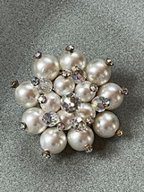 Vintage Germany Marked Faux White Pearl &amp; Aurora Borealis Bead w Tiny Clear - £10.48 GBP