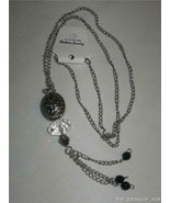 25&quot; Silver Chain Tassel Necklace Embossed Faceted Black Clear Beads  ~N0... - £8.71 GBP