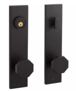 New Satin Black Contemporary Ambrus Solid Brass Entrance Door Set - Octa... - £165.87 GBP