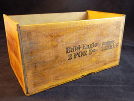 Wooden Cigar Box Bald Eagle Brand 2 For 5 Cents w/ Facility Stamp Antique Case - £25.88 GBP
